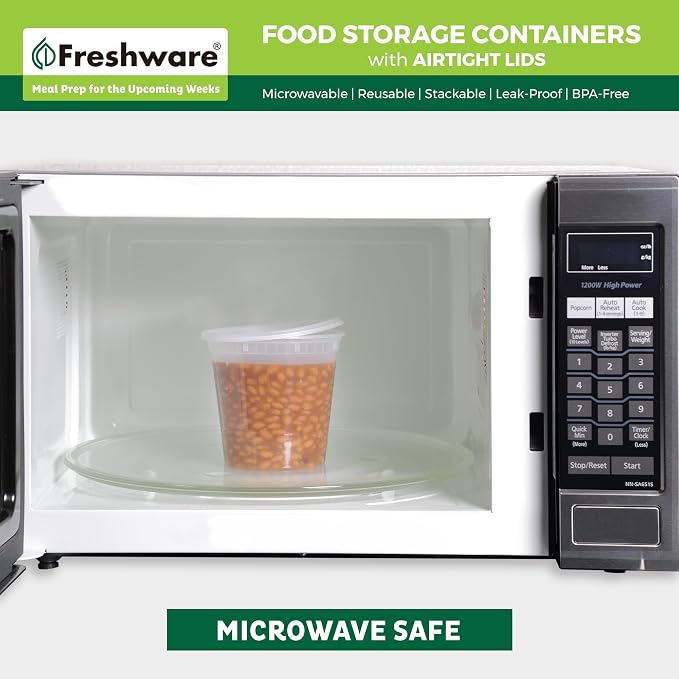 Freshware Food Storage Containers 24 oz Plastic Deli Containers with Lids, Slime, Soup, Meal Prep Containers, BPA Free, Stackable, Leakproof, Microwave/Dishwasher/Freezer Safe, 48 count (pack of 1) - Image 5