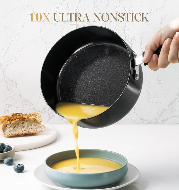 MICHELANGELO Nonstick Saucepan with Lid, Ceramic Sauce Pan Sets, Easy to Clean Sauce Pans, Multi-Purpose Cooking Pots, 1QT & 2QT & 3QT, Black - Image 2