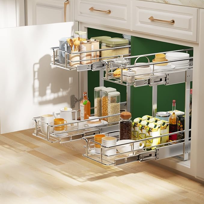 LOVMOR 2 Tier 5½" W x 21½" D, Individual Pull Organizer Kitchen Cabinet Storage Sliding Shelves - Image 5