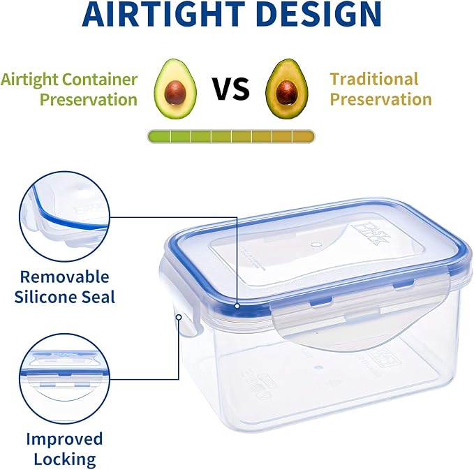 KIGI Small Food Storage Container Set, 4 Pack (0.7 Cup, 2.1 Cup) | Airtight Lids, BPA-Free Plastic, Leakproof, Ideal for Snack, Lunch, Meal Prep & Portion Control, 4-Sided Locking Lids - Image 4
