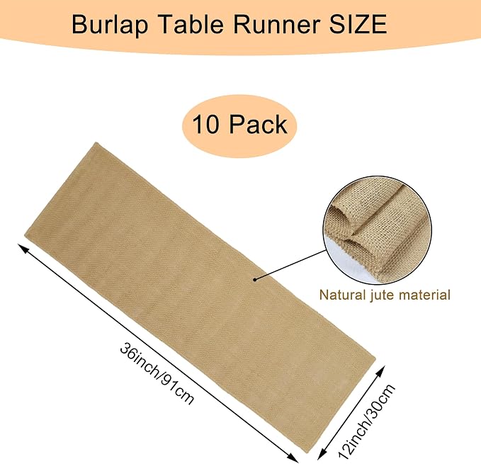 10 Pack 12 x 36 Inch Natural Burlap Table Runners,Rustic Jute Table Runner and Placemats Bulk for Western Wedding Table Decorations,Farmhouse Style Party,Holiday,Kitchen Table Decor - Image 2