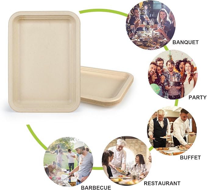 10 Pack Compostable Paper Plates, 14 Inch Heavy-Duty Bagasse Trays | Microwave & Freezer Safe, Biodegradable, Water & Oil-Resistant, Disposable Paper Plates for Birthday Weddings Parties BBQ - Image 4