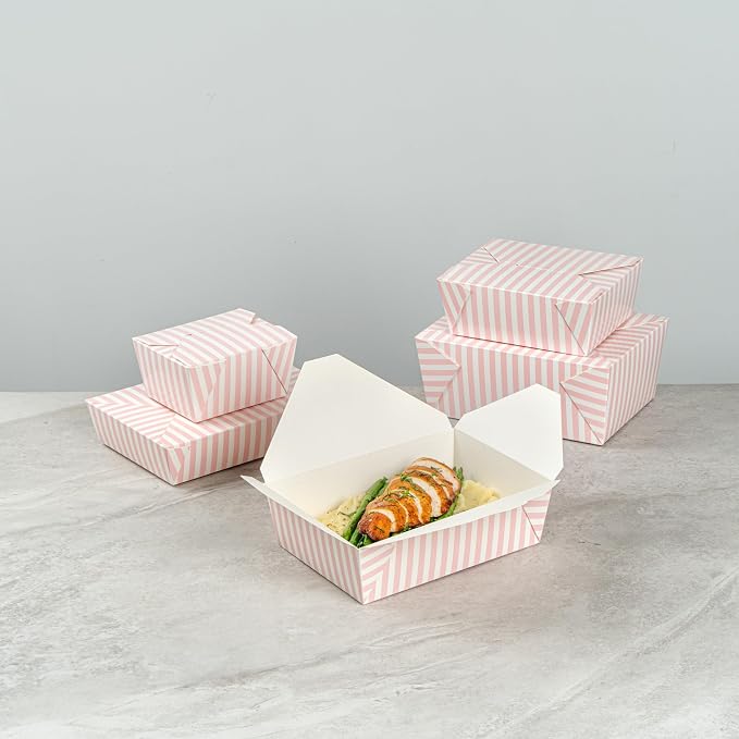 Restaurantware 71 oz Pink And White Stripe 3 Bio Box Container, 200 Ct - Image 9