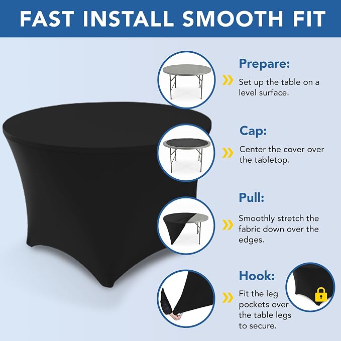 Fitted Round Table Cloth 6ft-Spandex Elastic Stretch Black Table Covers - Image 6