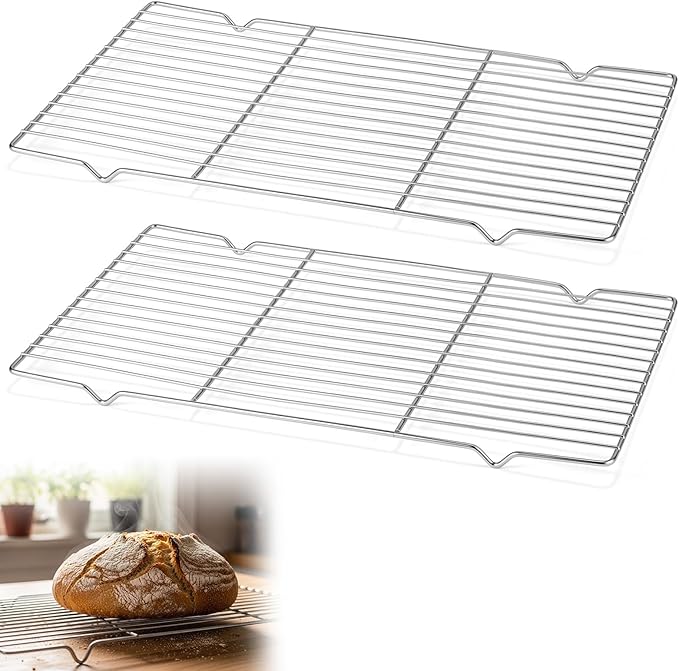 Lounsweer 2 Pack Cooling Racks, 10L x 18W x 1H Stainless Steel Wire Rack for Baking Sheet, Large Cookie Cooling Rack, Oven Safe Cooking Racks for Sheet Pan, Dishwasher Safe, Full Size by Lounsweer