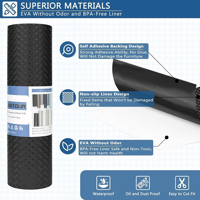 Self Adhesive Shelf Liner, 11.8"W x 157.5"L Contact Paper for Cabinet Black - Image 2