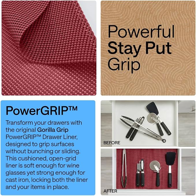 GORILLA GRIP powerGRIP Drawer Shelf and Cabinet Liner, 12" x30', Red - Image 3