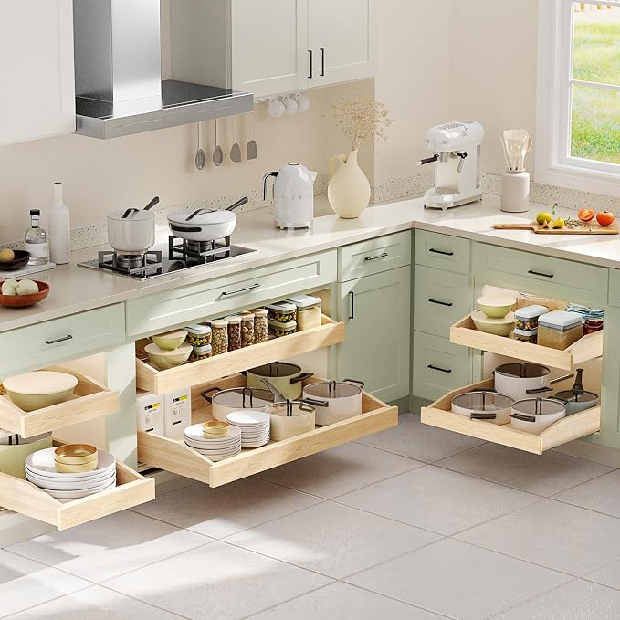 ROOMTEC Pull Out Cabinet Organizer with Soft Close, 19-1/2" W x 21" D, Pull Out Cabinet Drawer for Kitchen cabinets, Pull Out Cabinet Shelf, Finished, Bottom Assembly - Image 6