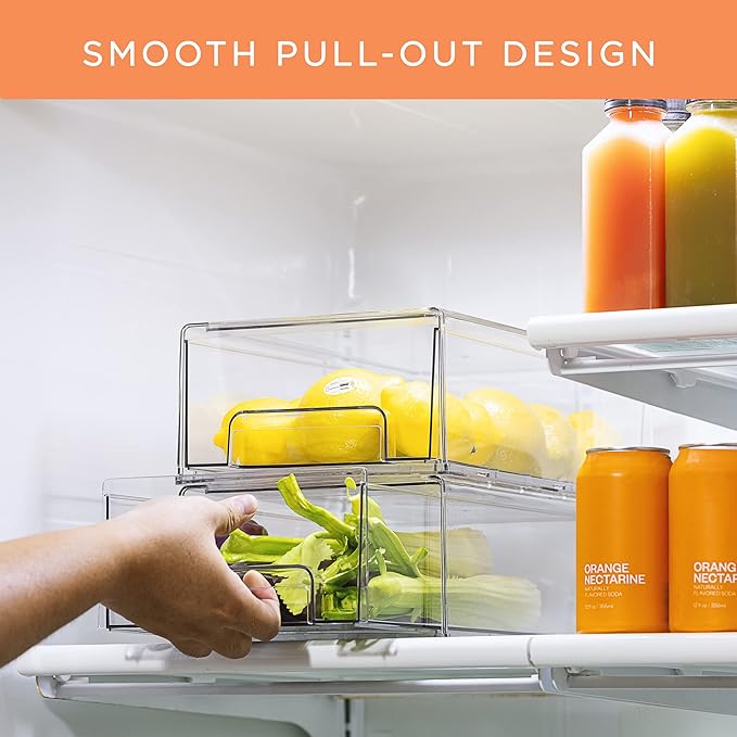 Sorbus Clear Stackable Storage Drawers for Refrigerator (Medium, 2 Pack) | Pull-out acrylic compartments with handles keep pantry and kitchen items accessible and chilled contents easy to view. - Image 4
