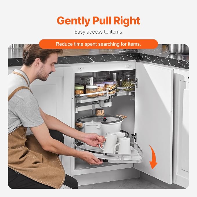 VEVOR Swing Left Blind Corner Cabinet, Pull Out Organizer for 36 inch Width Blind Cabinet, 2 Tier Height Adjustable Swing Tray, Soft Close Kitchen Cloud Blind Organizer, Left Open - Image 7