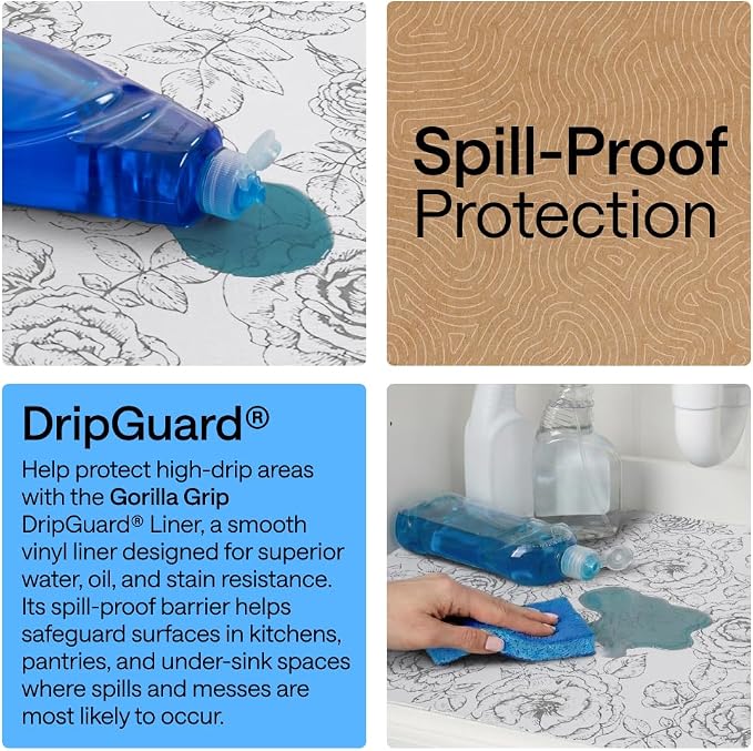 GORILLA GRIP Shelf Liner, Kitchen Drawer Protector, 20x240 Floral Gray - Image 3