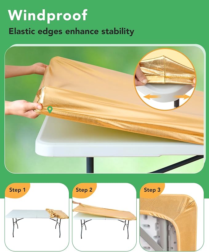 Fitted Tablecloth Rectangle Table Cloths with Elastic, 8 ft, Gold, 6 Pack - Image 3