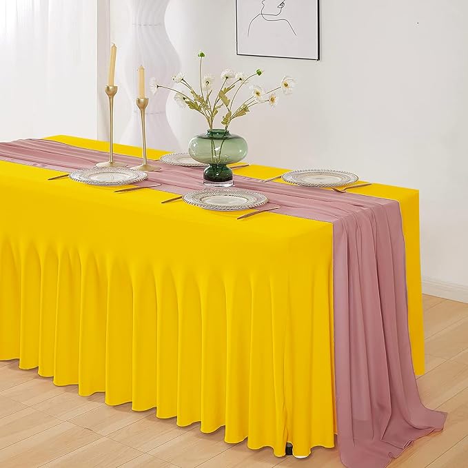 ManMengJi Yellow Spandex Table Cover 6FT 2Pack, Stretch Cloths with Skirts for Rectangle Tables, Wrinkle Resistant Stretchable Tablecloth for Weddings, Parties, Vendors - Image 5