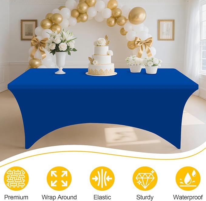 Smiry 2 Pack Spandex Table Cloth 4FT, Elastic Fitted Blue Tablecloth - Image 3