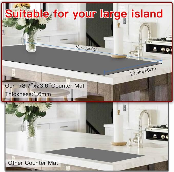 Silicone Mats for Kitchen Counter, 78.7''x 23.6'' (200cmx60cm) Largest Heat Resistant Counter Mat Kitchen Island Waterproof Thicken Non-slip Countertop Protector Mat, Dark Gray - Image 2