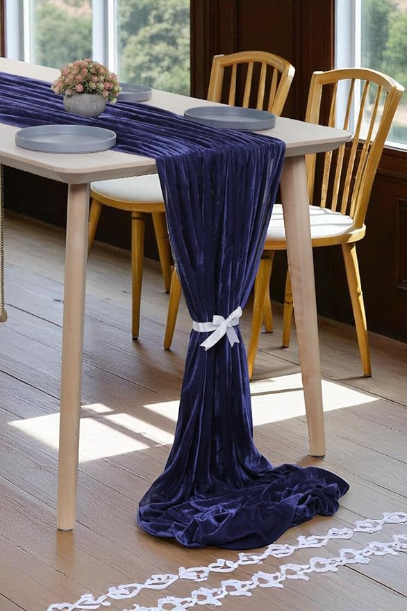 MDS® Pack of 6 | Navy Blue | Velvet Table Runner 20 x 120 Inches 10ft Long Luxurious Soft Romantic Wedding Runners for Party Reception Bridal Shower Birthday Banquets Dinner Table Decoration - Image 4