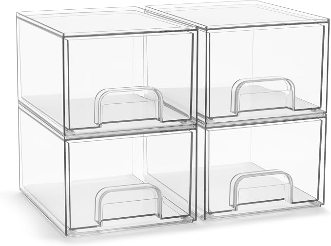 Sorbus Clear Stackable Storage Drawers (4 Pack, 4.4'' Tall) by Sorbus