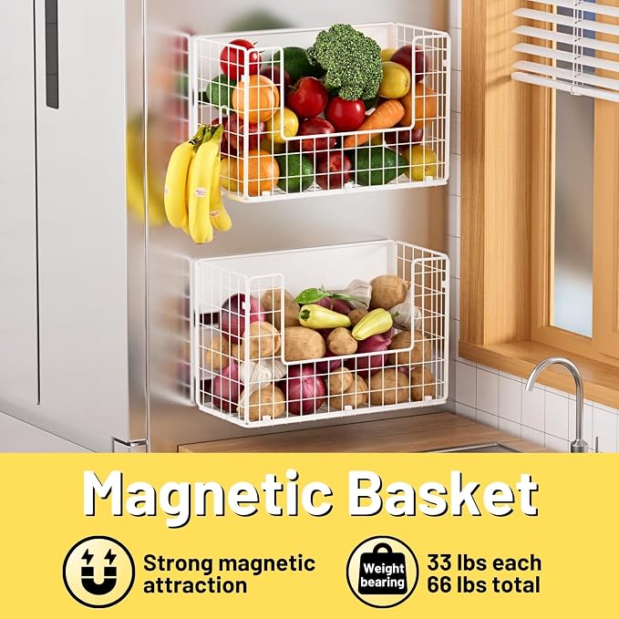 Ofiray-home Magnetic Fridge Shelf, Fruit Potato & Onion Storage Bins, Pantry Organizers, Large Container Basket for Refrigerator, Kitchen Counter, Cabinet (2, White) - Image 2