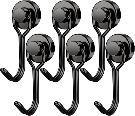 FINDMAG Magnetic Hooks, 30lbs+ Magnetic Hooks for Cruise Cabins, Magnet Hooks Heavy Duty for Fridge, Swivel Swing Hooks for Kitchen, Grill, Garage, Cruise Ship Essentials 6 Pack (Black)