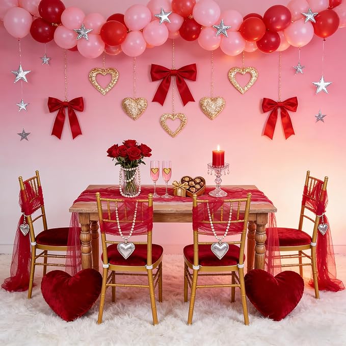 Pearl Tulle Table Runner Fabric Red 10ft Valentines Veil Dessert Overlay - Image 2