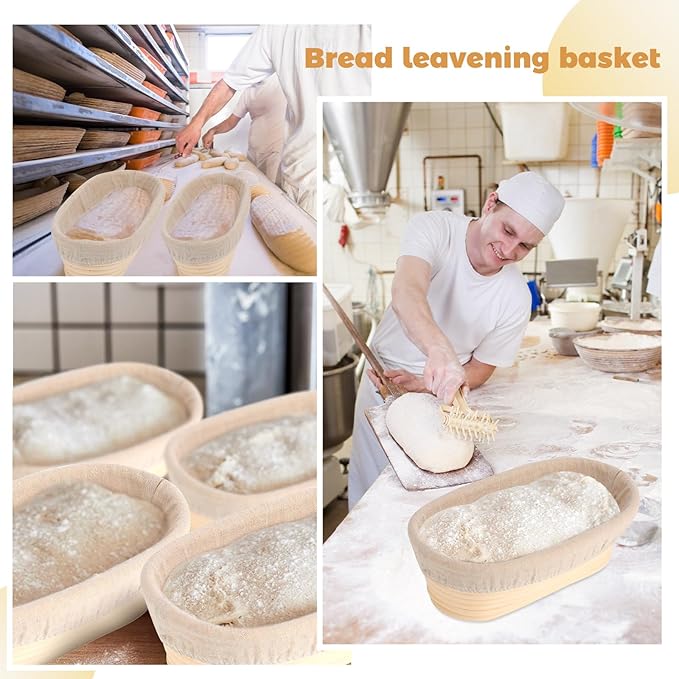 Gejoy 8 Pack 10 Inch Oval Banneton Bread Proofing Basket for Bakers | Sourdough Bread Baking Bowl Kit with Cloth Liners and Dough Scrapers Natural Rattan Banneton Sourdough Bowl Basket for Bakers - Image 6