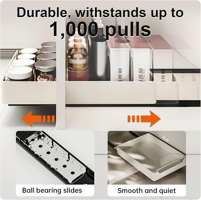 Pull Out Cabinet Organizer Fixed with Adhesive Nano Film, Heavy Duty Slide Out Pantry Shelves, Sliding Drawer Pantry Shelf for Kitchen, Living Room, Home,12.2" W x16.9 D x 2.75" H - Image 6