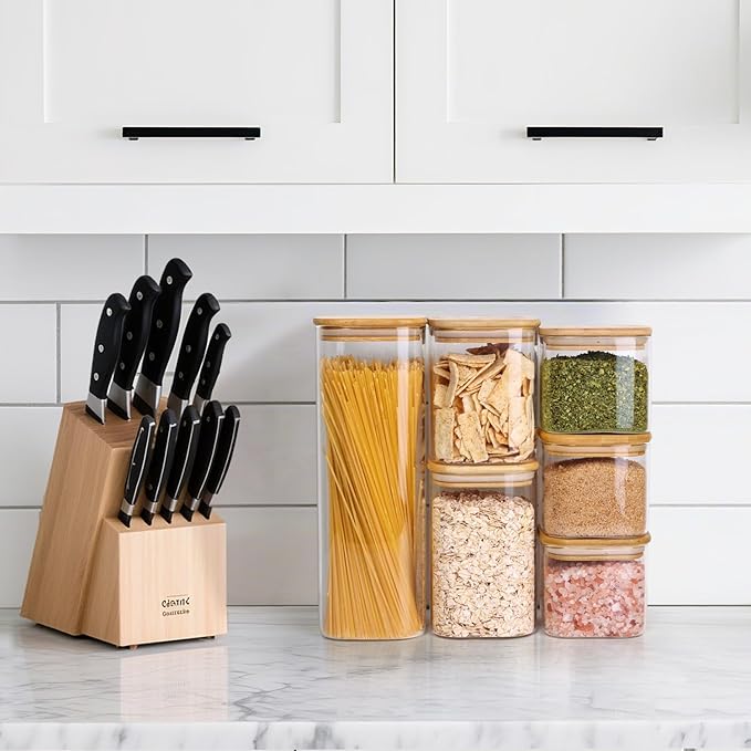 ComSaf Pasta Containers Storage 2.2 Qt, Spaghetti Jar, Set of 3 Tall Jars | Glass Storage Containers with Lids, 11.3-inch High Glass Kitchen Canisters Square, Cereal, Noodles, Oats, Dry Food, BPA Free - Image 6