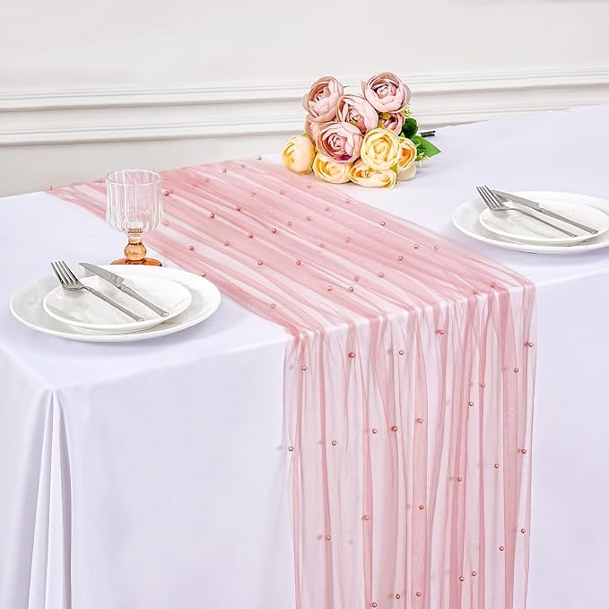 Pink Pearl Table Runner Wedding Decor 10ft Pearl Table Runners 29x120 Inch - Image 5