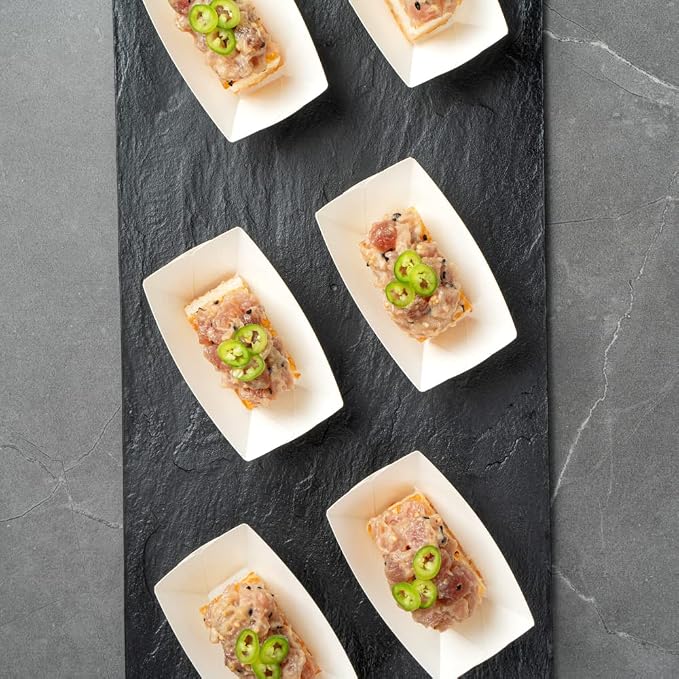 Restaurantware-Bio Tek 2 Ounce Food Trays, 50 Disposable Paper Food Trays - Heavy-Duty, Greaseproof, White Paper Boats, For Snacks, Appetizers, Or Treats, Use At Parties Or Carnivals - Image 10