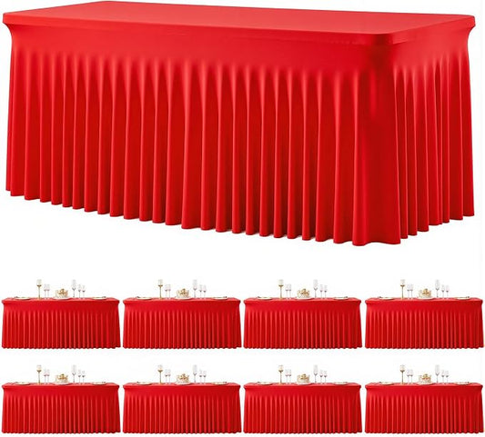 Besutolife 8 Pack Red Spandex Tablecloth for 6ft Rectangle Tables Fitted Table Cloth Stretch Table Covers Skirt 6ft Rectangular Tablecloths for Banquet Parties Wedding Decorations by Besutolife