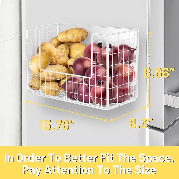 Ofiray-home Magnetic Fridge Shelf, Fruit Potato & Onion Storage Bins, Pantry Organizers, Large Container Basket for Refrigerator, Kitchen Counter, Cabinet (1, White) - Image 5