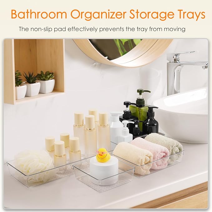 Criusia Drawer Organizer, 26 Pack Clear Plastic Drawer Organizer Bins, Versatile Organization and Storage Trays for Kitchen, Bathroom, Vanity Makeup and Office - Image 6