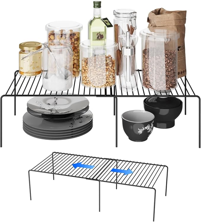 2Pack Expandable Storage Shelf, 13.5"~23" L x 9.4" W x 5.5" H, Black by DPZM