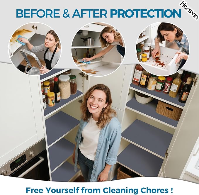 Hersvin Shelf Liners, 20in x 20ft Kitchen Drawer Mats, Non-Adhesive EVA Cupboard Protector, Cabinet Lining (Dark Gray/Dot) - Image 3