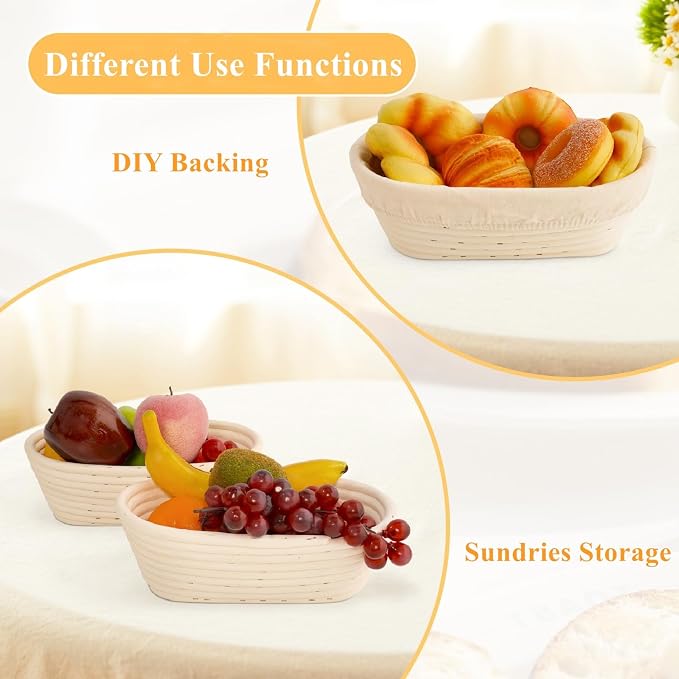 Nisorpa 10 Set Oval Banneton Bread Proofing Basket,10 Inch | Sourdough Banneton Basket, Bread Baking Bowl Kit with Cloth Liners and Dough Scrapers, For Home Bakery Bread Bakers - Image 7