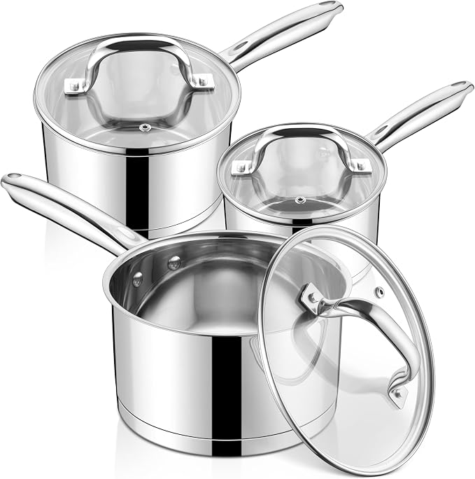 LIANYU Stainless Steel Saucepan Set with Lids Set of 3, 1QT & 2QT & 3QT by LIANYU