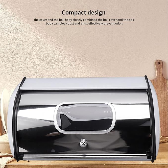 Bread Box, Metal Bread Bin Box, Bin with Roll Top Lid Holder Storage and Organizer for Kitchen Countertop for Home and Kitchen (White) - Image 3