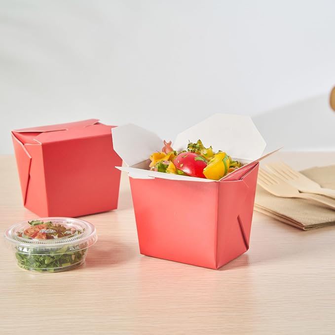 Restaurantware Chinese Take Out Boxes 200 Pack of 8 oz Grease-resistant Party Take Out Food Containers Disposable Stackable Asian Square Red Paper To Go Boxes For Restaurants - Image 3