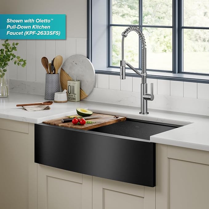 KRAUS Kore Workstation 33-inch Farmhouse Apron Front 16 Gauge Black Stainless Steel Single Bowl Kitchen Sink in PVD Gunmetal Finish with Accessories, KWF210-33/PGM - Image 14