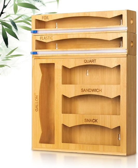 Drawer Organizer for Ziplock Bags and Foil, 6 In 1 Magnetic Foil and Plastic Wrap Organizer, Ziplock Bag Storage Organizer Compatible with Gallon, Quart, Snack and Sandwich Variety Size Bags by Unknown
