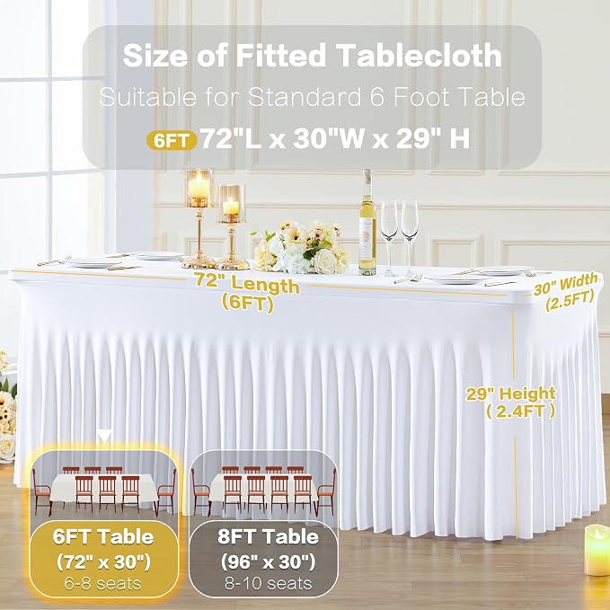 gogoparti 6 Pack Spandex White Fitted Table Cloth for 6ft Rectangle Tables White Stretch Tablecloth Table Covers Skirt Banquet Wrinkle Free Tablecloths for Parties Wedding - Image 5