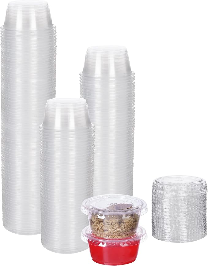 [500 sets - 2oz] Disposable Plastic Souffle/Portion Cups with Lids Bulk Perfect for Shot Glasses, Condiments, Toppings, Dressings, Sampling - Image 4