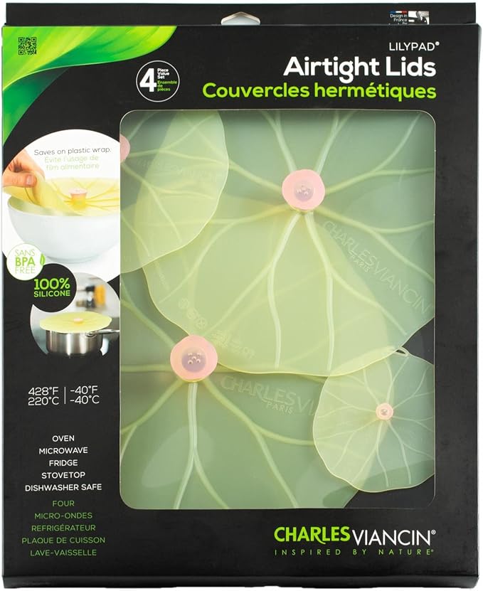 Charles Viancin - Lilypad Lid Gift-Box - Set of 4 Silicone Lids for Food Storage and Cooking - 11''/28cm + 9''/23cm + 6''/15cm + 4''/10cm - Airtight Seal on Any Smooth Rim Surface by CharlesViancin