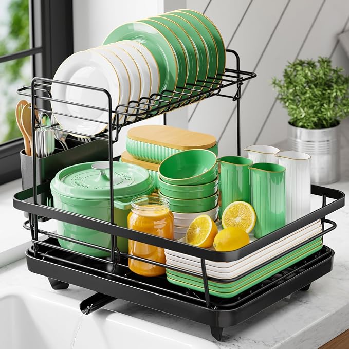 Kitsure Dish Drying Rack for Kitchen Counter, 12''W x 15.5''L, 2-Tiers by Kitsure