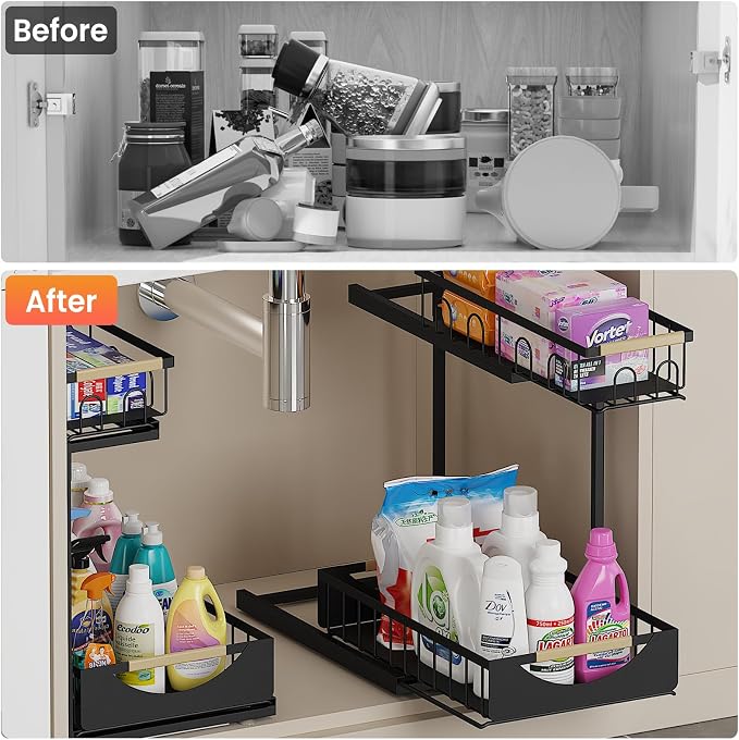 Under Sink Organizer and Storage for Bathroom and Kitchen - 2 Pack 2 Tier - Image 2
