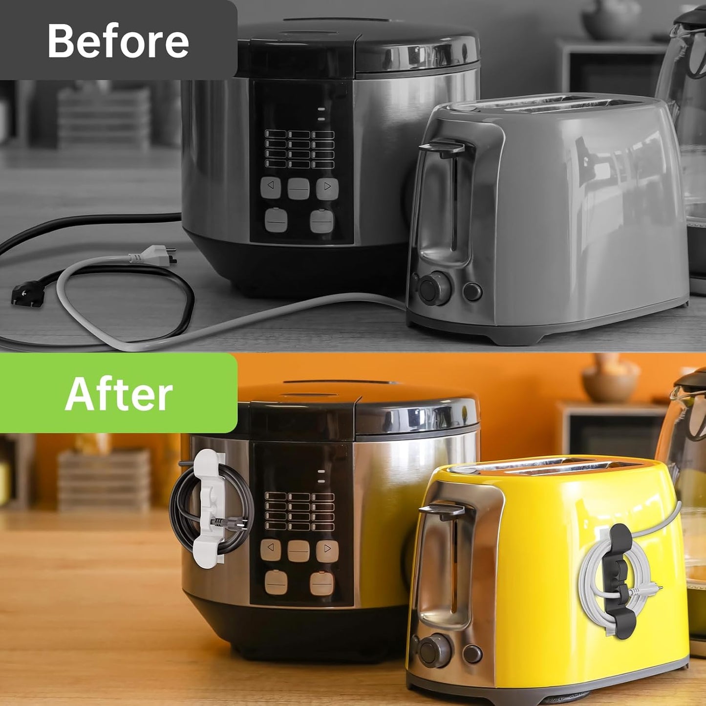 12PCS Cord Organizer for Appliances, Upgraded Kitchen Appliance Cord Wrap, Cord Holder Stick on Pressure Cooker, Coffee Maker, Air Fryer and Blender(6 Black + 6 White)