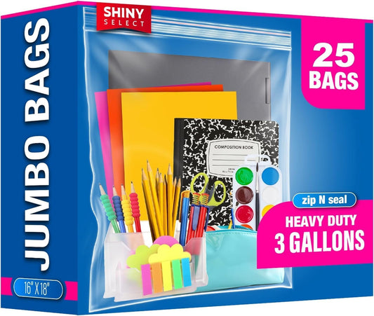 [ Pack of 25 ] Big Resealable 3.5 Gallon Large Freezer Bags for Moving, Packaging, Storage, Meal Prep, Food Storage, Brining, Closet Organization