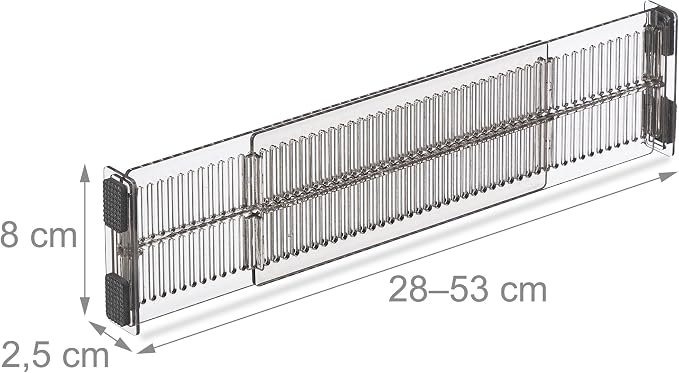 Relaxdays Drawer Divider, 8-Piece Set, Adjustable Length from 28 to 53.5 cm, Kitchen Storage, Organiser, Plastic, Clear, 8 x 28 x 2.5 cm - Image 4