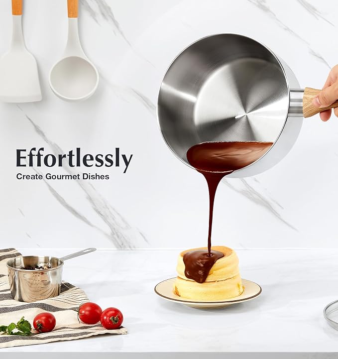 KOCH SYSTEME CS Stainless Steel Saucepan Set 1QT 2QT 3QT, 18/10 Stainless Steel Sauce Pan with Glass Lid, Even Heating Sauce Pot with Wood Grain Stay Cool Handle, Induction Compatible, Dishwasher Safe - Image 6