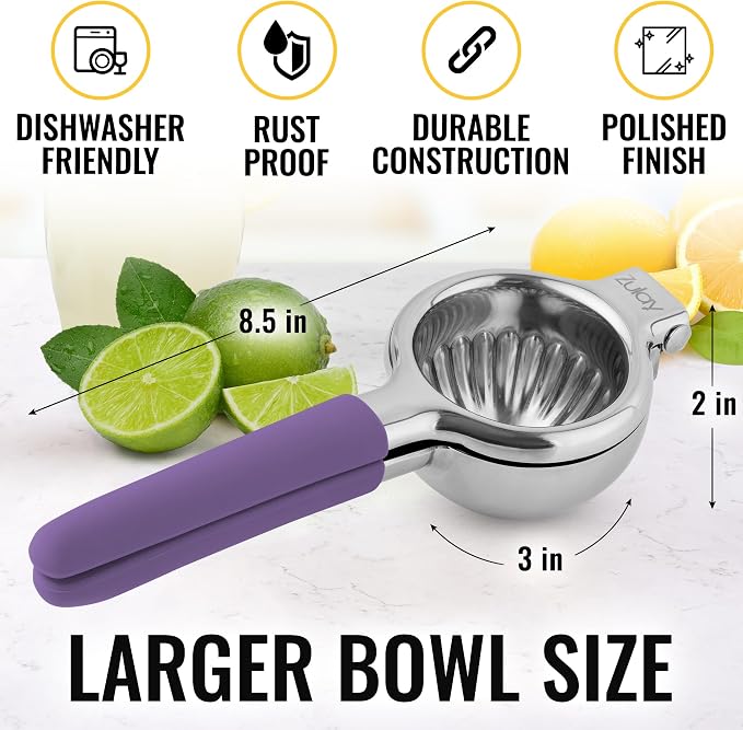 Zulay Kitchen Lemon Squeezer Stainless Steel with Premium Heavy Duty Solid Metal Squeezer Bowl and Food Grade Silicone Handles - Large Manual Citrus Press Juicer and SS Lime Squeezer (Purple) - Image 3
